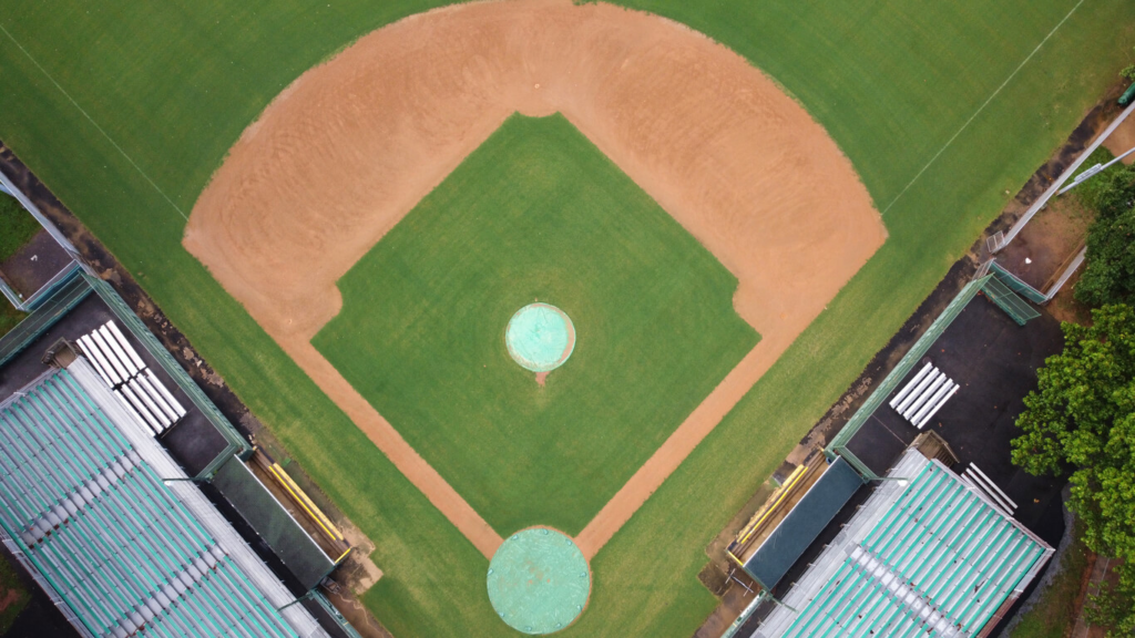 Overhead view of baseball field ready for a travel tournament